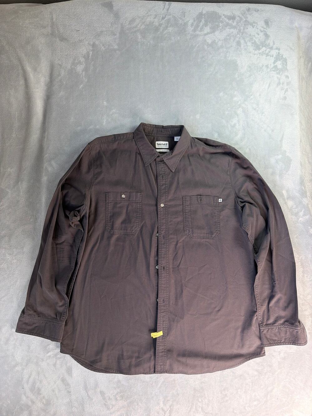 Timberland Mens Organic Cotton Work Shirt XXL Grey Brown Long Sleeve Two Pocket